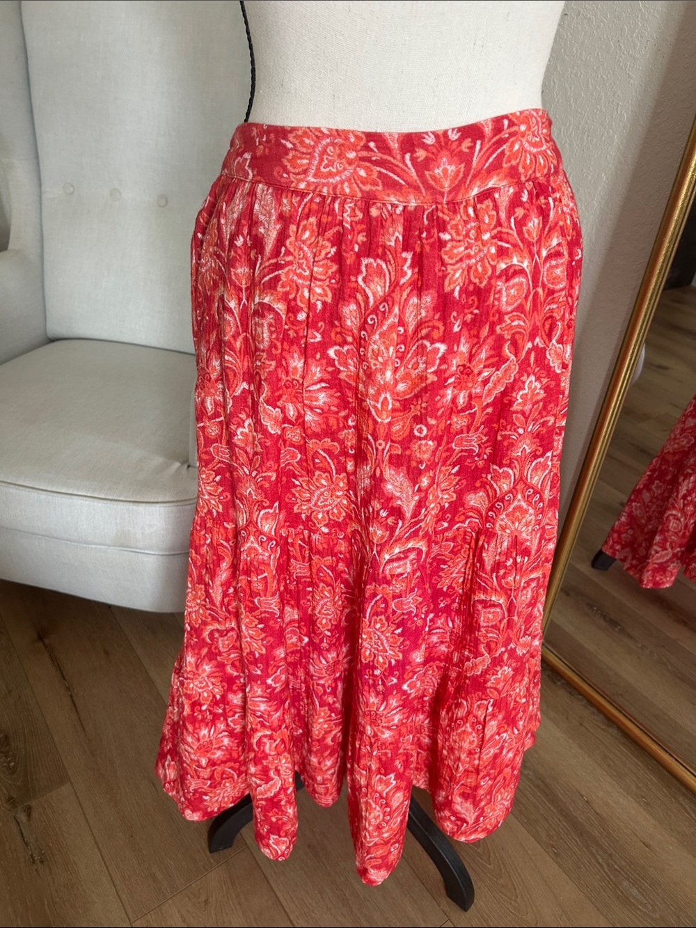 Soft Surroundings Pink Floral Maxi Skirt - Lightweight Tiered Skirt, Sz. M, G/U.